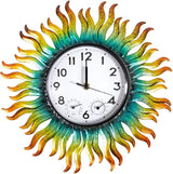 13'' Sun Outdoor Clock, Wall Clock with Thermometer & Humidity Silent No-Ticking Waterproof for Patio, Living Room, Kitchen