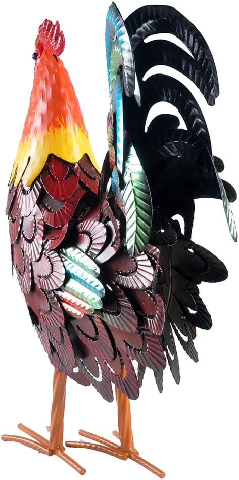 Metal Rooster Statue Garden Chicken Sculpture Decoration Metal Yard Art for Yard Outdoor Indoor Decoration (#C)