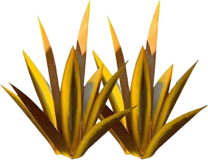 NIDONE Garden Tequila Decor, 2PCS DIY Metal Tequila Rustic Sculpture Metal Agave Yard Art for Outdoor Lawn Ornaments (Yellow)