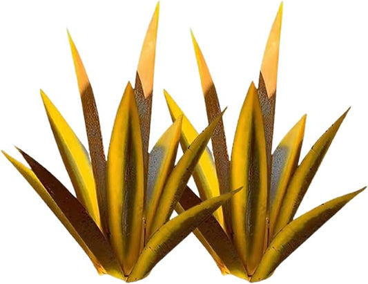 NIDONE Garden Tequila Decor, 2PCS DIY Metal Tequila Rustic Sculpture Metal Agave Yard Art for Outdoor Lawn Ornaments (Yellow)