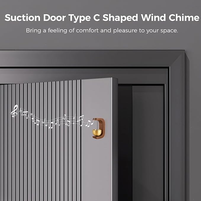 Wooden C Shaped Wind Chime, 3 Pcs Suction Door Type Solid Wood Bells, Adsorbent Walnut Doorbells with Metal Accents, Shopkeepers Bells, Modern Decorative Chimes for Homes, Gardens