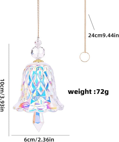 Crystal Bell Suncatcher, Iridescent Rainbow Glass, Hanging Window Decoration (AB, 4"(10cm))