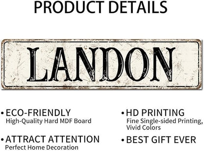 Madcolitote Rustic Landon Wood Signs Landon Street Signs Customized Retro Wood Plaque Farmhouse Wall Art Farmhouse Wall Decor for Home Bars Clubs Cafes Man Cave Party 6x24in
