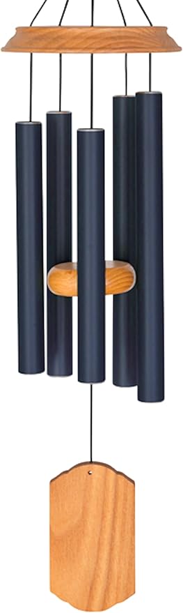 Carson 21" Wood and Navy Chimes - Classic Windchime - Wood Windchime for Outdoor Decor - Garden Patio Porch