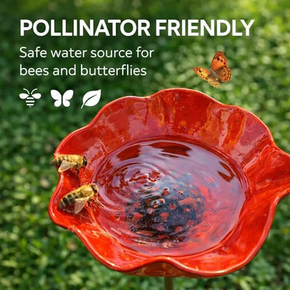 Metal Flower Garden Stakes Bird Bath Handmade, Bee Watering Station, Bees Bath for Garden Metal Bee Water Feeder with Flower Design, Colorful Butterfly Bees Bath Bowl for Outdoor Yard Decor (3PCS)