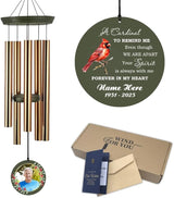 Personalized Wind Chimes with Photo, 36inch Memorial Wind Chime, in Loving Memory Sympathy Gifts, Custom Cardinal Wind Chimes for Loss of Loved Dad/Grandpa (Produced in USA)