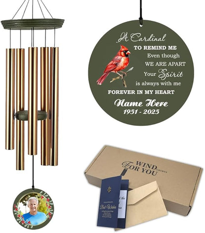 Personalized Wind Chimes with Photo, 36inch Memorial Wind Chime, in Loving Memory Sympathy Gifts, Custom Cardinal Wind Chimes for Loss of Loved Dad/Grandpa (Produced in USA)