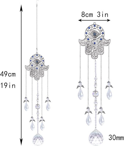 19inch Hanging Crystal Blue Evil Eye Protection Pendant Hamsa Hand Suncatcher Angel Wing Decor for Christmas Tree Prism Sun Catchers Indoor Window Decoration Charm