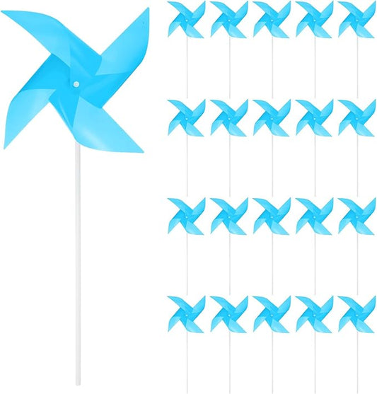 HARFINGTON 50pcs Windmills for The Yard Garden 15" x 7.5" 4 Leaves Pinwheels Wind Mills Spinners Windproof Waterproof Bird Devices with Stakes for Patio Decor, Light Blue