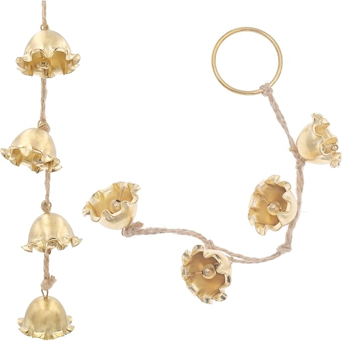 Gold Flowers Hanging Bells for Door Knob Decoration, Christmas Home Garden Decor Small Wind Chimes Jingle Bell on Rope