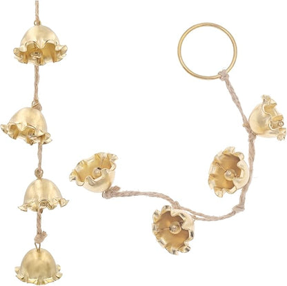 Gold Flowers Hanging Bells for Door Knob Decoration, Christmas Home Garden Decor Small Wind Chimes Jingle Bell on Rope