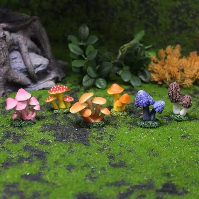 Mini Resin Mushroom Figurines, 6 Pieces Lawn Fairy Wild Garden Resin Bonsai Craft Decoration for Home DIY Micro Fairy Garden Landscape
