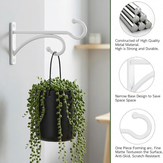 2Pack 6 Inch Plant Hangers for Hanging Baskets, Hanger for Indoor and Outdoor Plant Pots Holder, Wall Hook for Planters, Flower Basket, Wind Chimes, Lantern, Light, Bird Feeder, Home Décor-White