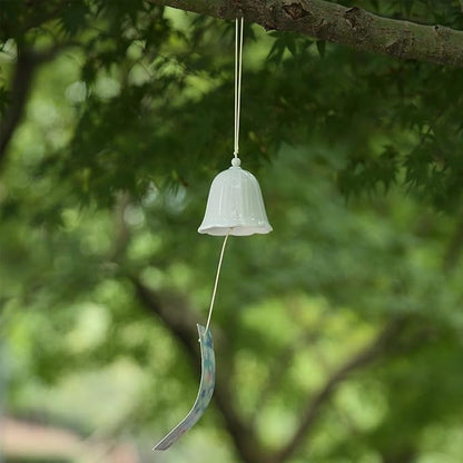 Ceramic Small Japanese Wind Chimes Outdoor, Cute Handmade Pendants Wind Bells/Wind Chimes for Outside with Soothing Melodic Tones for Garden Patio Balcony Home Décor (White)