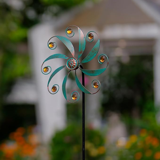 Stargarden 2Pack Wind Spinner, Metal Outdoor Wind Sculptures & Spinners, Small Garden Pinwheels for Yard and Garden Decor(Green)