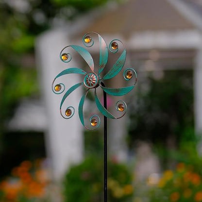 Stargarden 2Pack Wind Spinner, Metal Outdoor Wind Sculptures & Spinners, Small Garden Pinwheels for Yard and Garden Decor(Green)