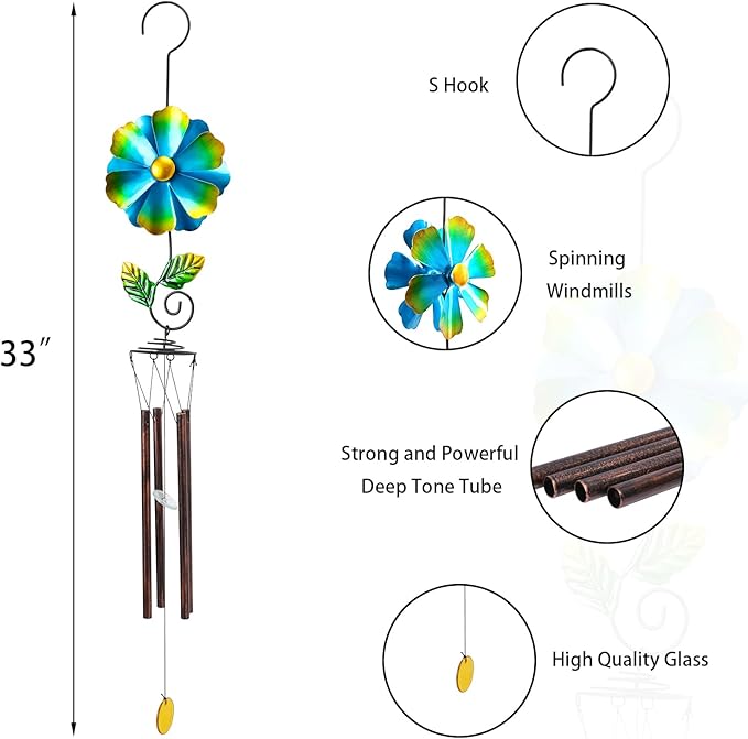Taman Wind Chimes for Outside - 33" Wind Spinner Decorative Memorial Sympathy Mother Gift for Home, Outdoor, Yard, Patio,Garden Decor