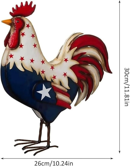 Garden Statues Metal Rooster Decor 12" Tall Indoor Outdoor Metal Rooster Yard Statue Decoration Outdoor Garden Statues Metal Chicken Yard Ornaments Decor