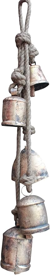 Mango Gifts Vintage Bells Hanging Chimes with Rustic Jute Rope, Tranquil Wind Chimes for Garden, Bohemian Decor, Outdoor and Patio Decoration (MGT29)