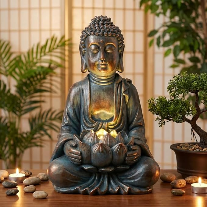 TERESA'S COLLECTIONS Meditating Buddha Statue for Garden Decor with Outdoor Solar Lights, Large Resin Outdoor Decor Garden Statue Sculpture for Home Lawn Yard Decor Gifts for Mom, 10.4''