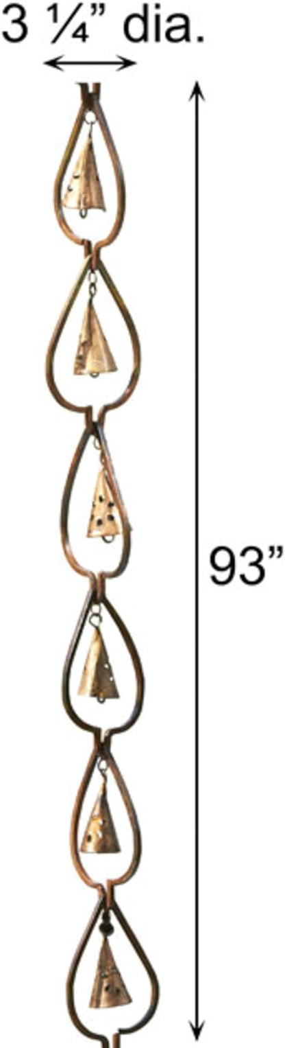 BestNest Ancient Graffiti Aspen Leaf & Bell Rain Chains, Pack of 2 – Decorative Steel Gutter Downspout Replacement with Copper Finish, Leaf Frames & Soothing Bell Chimes