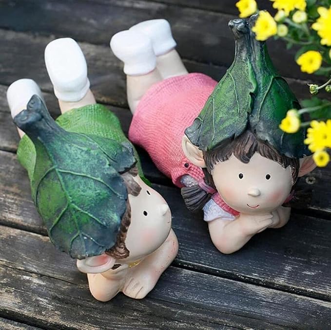 Sculpture Tabletop Statue Resin Crafts Decoration Outdoor Garden Character Sculpture Floor Children Decoration Accessories Figurines Gift 28x22cm
