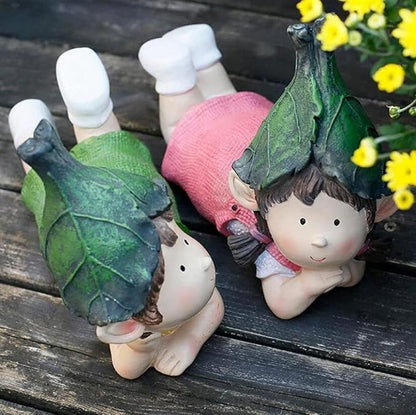 Sculpture Tabletop Statue Resin Crafts Decoration Outdoor Garden Character Sculpture Floor Children Decoration Accessories Figurines Gift 28x22cm