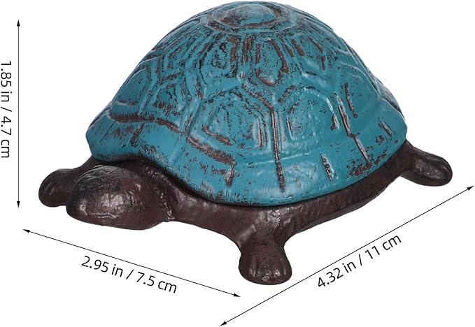 GLEAVI Cast Iron Turtle Key Hider Box Outdoor Garden Statue Hidden Extra Key Holder Sea Blue Vintage Tortoise Trinket Box for Patio Yard