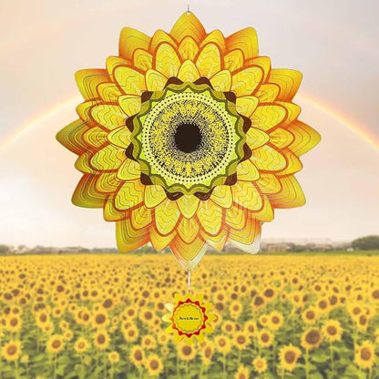 Sunflower Wind Spinners Outdoor Garden Decor for Outside - 12 Inch 3D Stainless Steel Metal Wind Spinners - Sunflower Gardening Gifts for Women, Yard Decorations Outdoor Hanging Decor