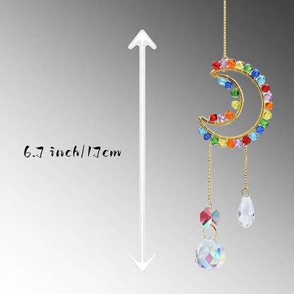 Moon Rear View Mirror Accessories, Crystal Bead Car Decor, Boho Witchy Suncatcher Healing, Car Charm Hanging Ornaments for Women Men