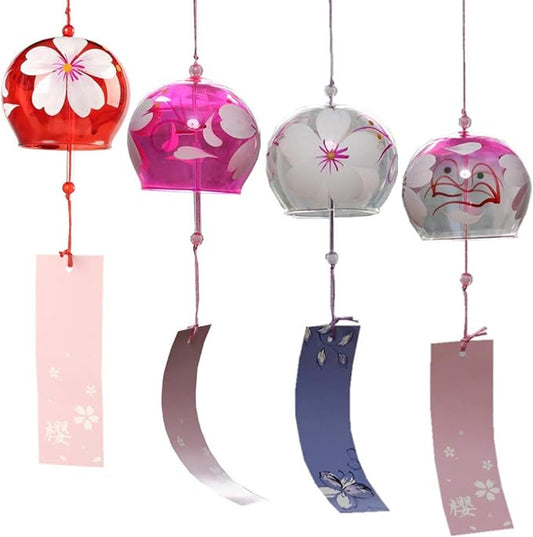 Falytemow Japanese Wind Chimes Romantic Flowers Small Wind Bells Handmade Glass Japanese Style Pendant for Birthday Present Home Decors (4 Cherry, 8 cm)