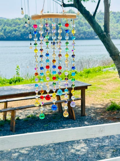 Crystal Suncatchers Window Crystals Hanging Suncatcher Colorful Glass Beads Chain Wind Chimes for Garden Outdoor Pendant Home Decor Gifts (Colorful Glass)