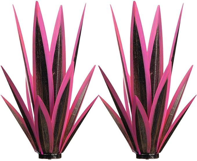 14 inch Metal Agave Flowers Plant Outdoor Décor DIY Metal Tequila Country Flowers Ornament Outdoor Decor Home Lawn Patio Stake Yard Art Decoration (Pink, 2 PCS)