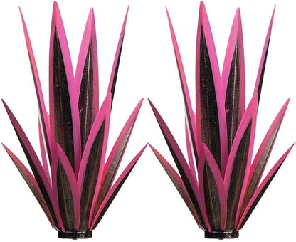 14 inch Metal Agave Flowers Plant Outdoor Décor DIY Metal Tequila Country Flowers Ornament Outdoor Decor Home Lawn Patio Stake Yard Art Decoration (Pink, 2 PCS)