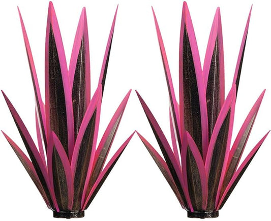 14 inch Metal Agave Flowers Plant Outdoor Décor DIY Metal Tequila Country Flowers Ornament Outdoor Decor Home Lawn Patio Stake Yard Art Decoration (Pink, 2 PCS)