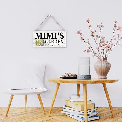 Mimi Gifts Outdoor Garden Wooden Sign Decor, Indoor Garden Decoration Hanging Signs 12x6 Inches, Outdoor Porch Yard Wall Art Decor Sign, Mother's Day Gifts Birthday Gift for Mom Grandma