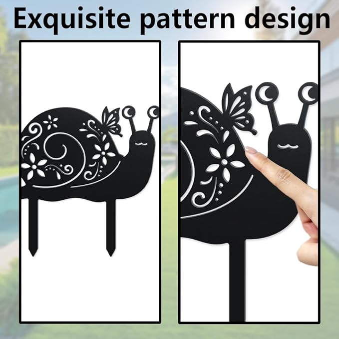WADORN 2 Styles Snails Metal Decorative Garden Stakes, Funny Snails Flower Metal Silhouette Statues Animals Garden Ornament Gifts Black Yard Art Decoration for Outdoor Backyard Patio Lawn Walkways