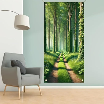 Forest Path Garden Flag Green Tree Woodland Scenery 71x35 inch Double Sided OutdoorYard Banner for Nature Landscape Spring Summer Decor