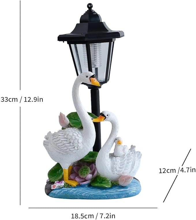Solar Swan Garden Statue Outdoor Decor, Elegant Bird Figurines with Street Lamp Light for Patio Porch Decorations, Yard Lawn Sculptures Statues Unique Women Homes