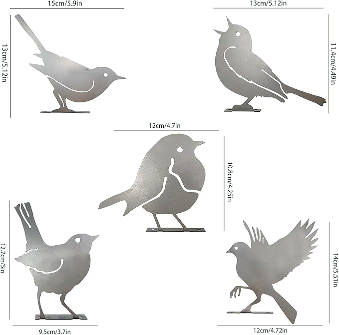 5pcs Metal Birds with Screws Birds Garden Silhouette Fence Decoration Decorative Metal Garden Yard Art Birds Ornaments Modern Farmhouse Patio Yard Landscape, Ideal Gift for Bird Lovers