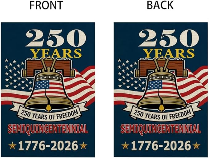 ZXvZYT 250 Years of Freedom America Garden Flag,Semiquincentennial,USA 250th Anniversary Patriotic Clock Design Flags Banner Double Sided Flax Outdoor Yard Decorative(12"x 18")