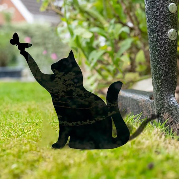 Metal Cat Stake Garden Decor, Yard Decoration Art for Lawn, Gifts for Cat Lovers, Black Outdoor Home Decoration, Metal Kitty Statue (SOCAT)