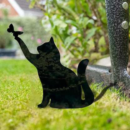 Metal Cat Stake Garden Decor, Yard Decoration Art for Lawn, Gifts for Cat Lovers, Black Outdoor Home Decoration, Metal Kitty Statue (SOCAT)
