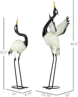 Outsunny Heron Garden Statues, 35.5" & 40.5" Standing Bird Sculptures, Metal Yard Art Decor for Lawn, Patio, Backyard, Landscape Decoration Set of 2, White & Black