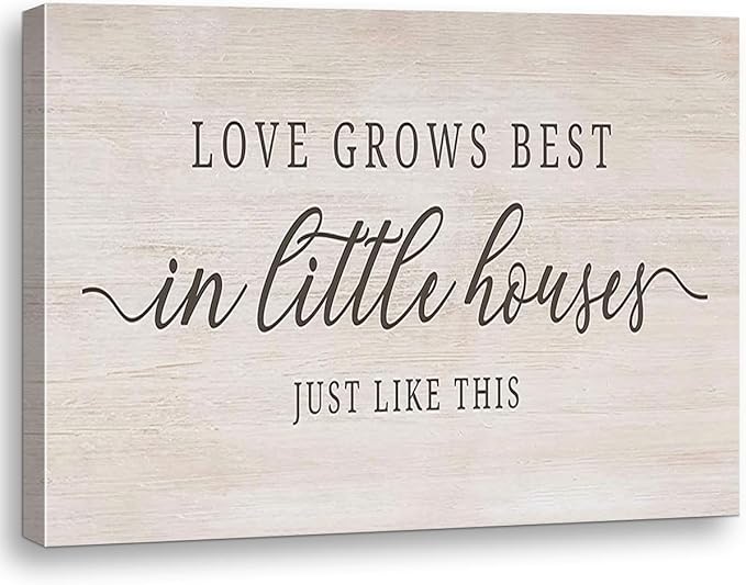 Inspirational Quotes Love Grows Best in Little House Just Like This Canvas Wall Art Prints Artwork Signs Framed For Farmhouse Home Living Room Decor, 14 X 11 inch,Couple Gift, Housewarming Gifts