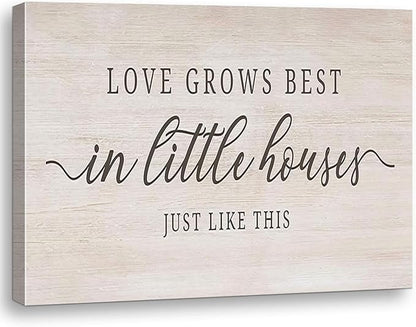 Inspirational Quotes Love Grows Best in Little House Just Like This Canvas Wall Art Prints Artwork Signs Framed For Farmhouse Home Living Room Decor, 14 X 11 inch,Couple Gift, Housewarming Gifts