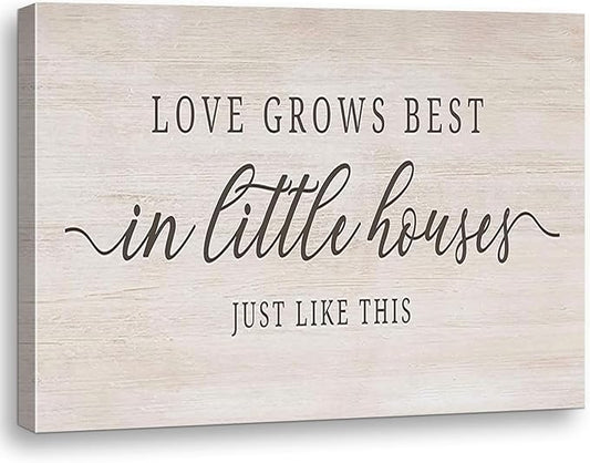 Inspirational Quotes Love Grows Best in Little House Just Like This Canvas Wall Art Prints Artwork Signs Framed For Farmhouse Home Living Room Decor, 14 X 11 inch,Couple Gift, Housewarming Gifts