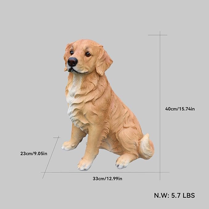 Golden Retriever Garden Statue with Solar Lantern, Realistic Dog Sculpture, Birthday Gift for Women Mom Grandma, Housewarming Gift for New Home, Outdoor Resin Puppy Decor