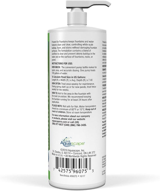 Aquascape Prevent Water Treatment for Fountains, Waterfalls, Rock and Gravel, Prevent White-Scale Buildup, Stains, Foam and Other Unsightly Water Conditions | 4 (32-Ounces)