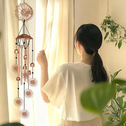 INFUNLY Sunflowers Wind Chimes for Outside Butterfly Metal Wind Chime Aluminum Windchime Tubes Memorial Wind-Bell Retro Music Windchimes with Bells for Yard Garden Decor Housewarming Birthday Gift